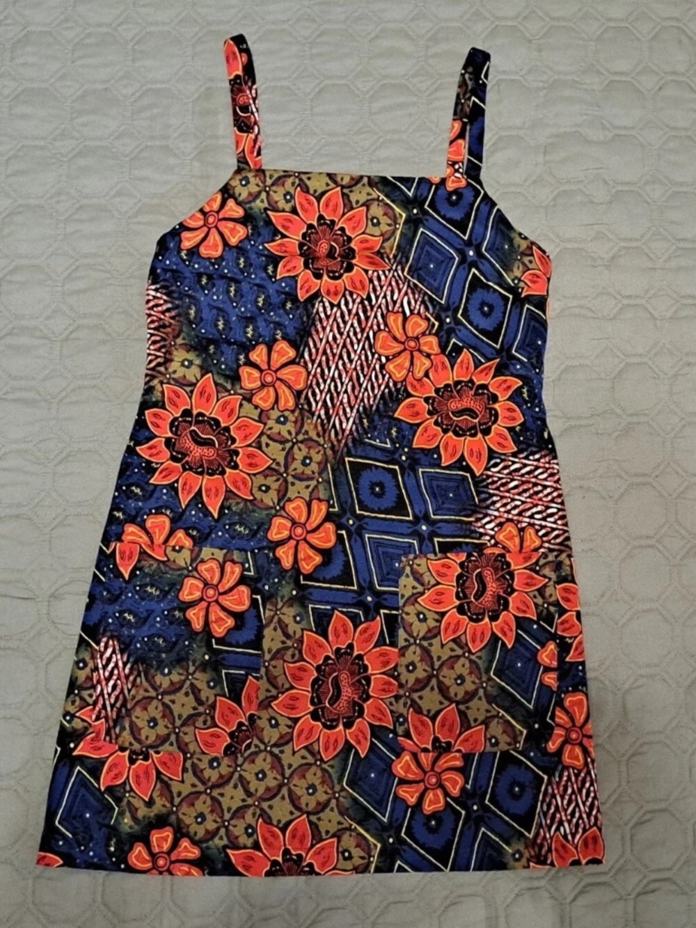 Topshop Size 6 Floral Print Spaghetti Strap Dress - Navy & Orange lot6380